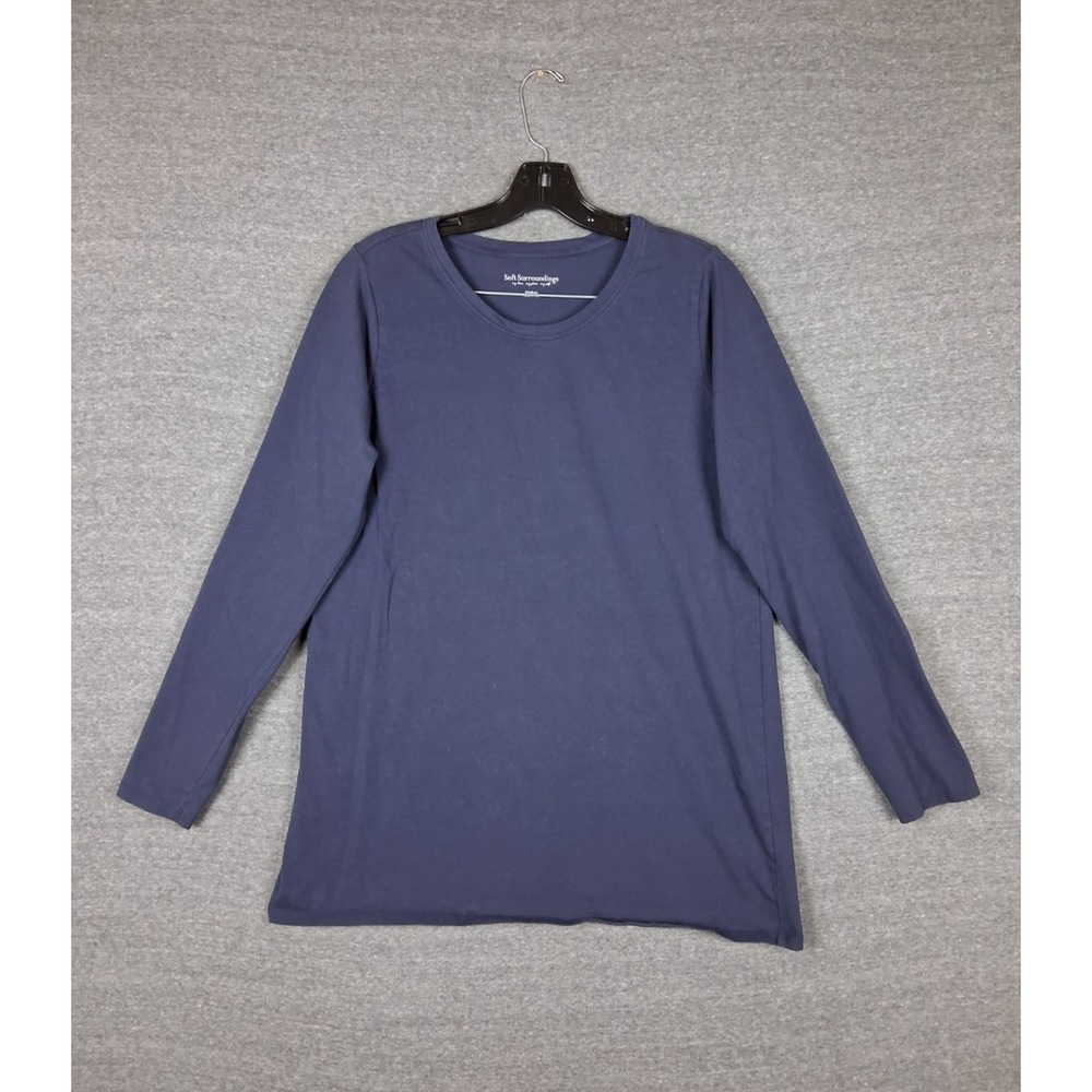 Soft Surroundings Womens Shirt Medium Dark Blue‎ Pima Cotton Jersey Tunic Layer